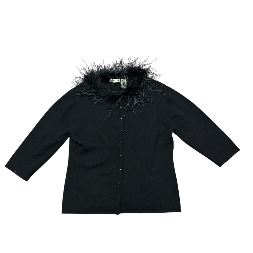 Inspired by Belle Pointe Black Feather Cardigan Sweater Womens‎ XL Wool